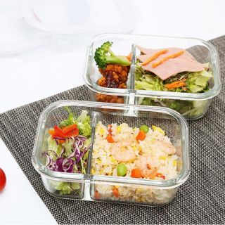 Hộp thủy tinh chịu nhiệt chia ngăn lock&lock 2 ngăn rất tiện mang cơm
