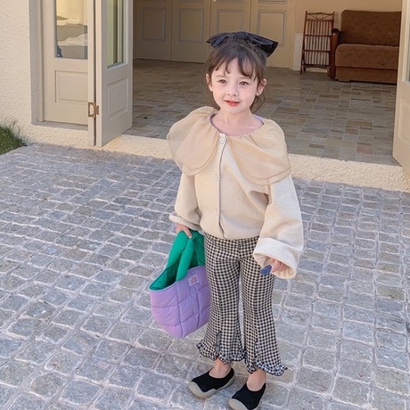 QG275 - Quần caro loe gấu bèo sz 90-130, quần co dãn thoải mái, thời trang thu đông cho bé 2022