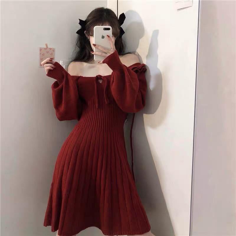 [ KÈM DEAL 0Đ] Váy Đỏ Dệt Len Phong Cách Hàn Quốc Mẫu Mới Nhất Ôm Trọn Cơ Thể Tạo Những Đường Cong Quyến Rũ
