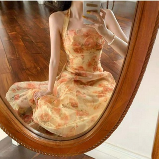 Váy vải voan hở lưng thời trang mùa hè kiểu Pháp phong cách retro năng động