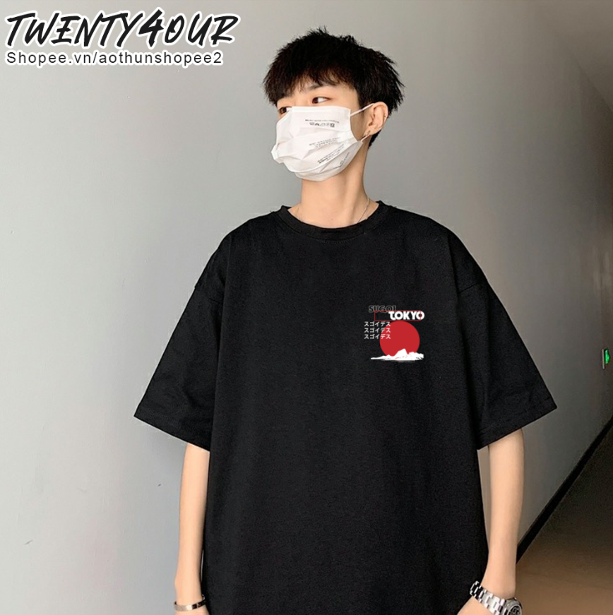 Áo Thun Tay Lỡ Ulzzang Unisex Nam Nữ TWENTY4OUR Trái Tim Tokyo Phong Cách Nhật Bản 100% Cotton