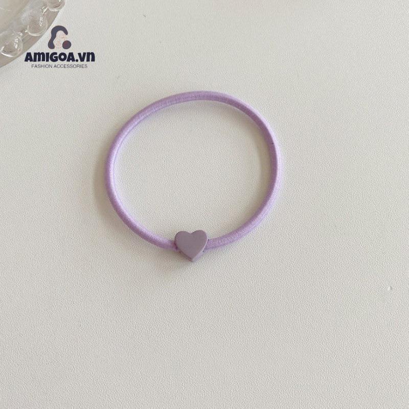 Dây Thun Cột Tóc Cao Su Co Giãn Màu Kẹo Hình Trái Tim Đơn Giản Dành Cho Nữ