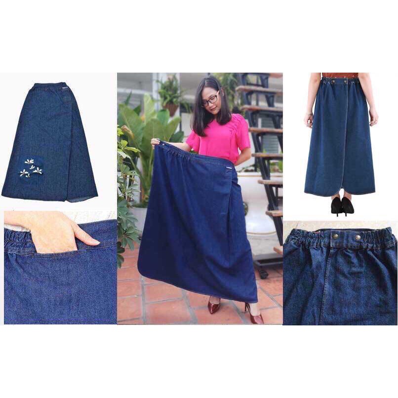 Váy chống nắng jean nút bấm thêu hoa | BigBuy360 - bigbuy360.vn