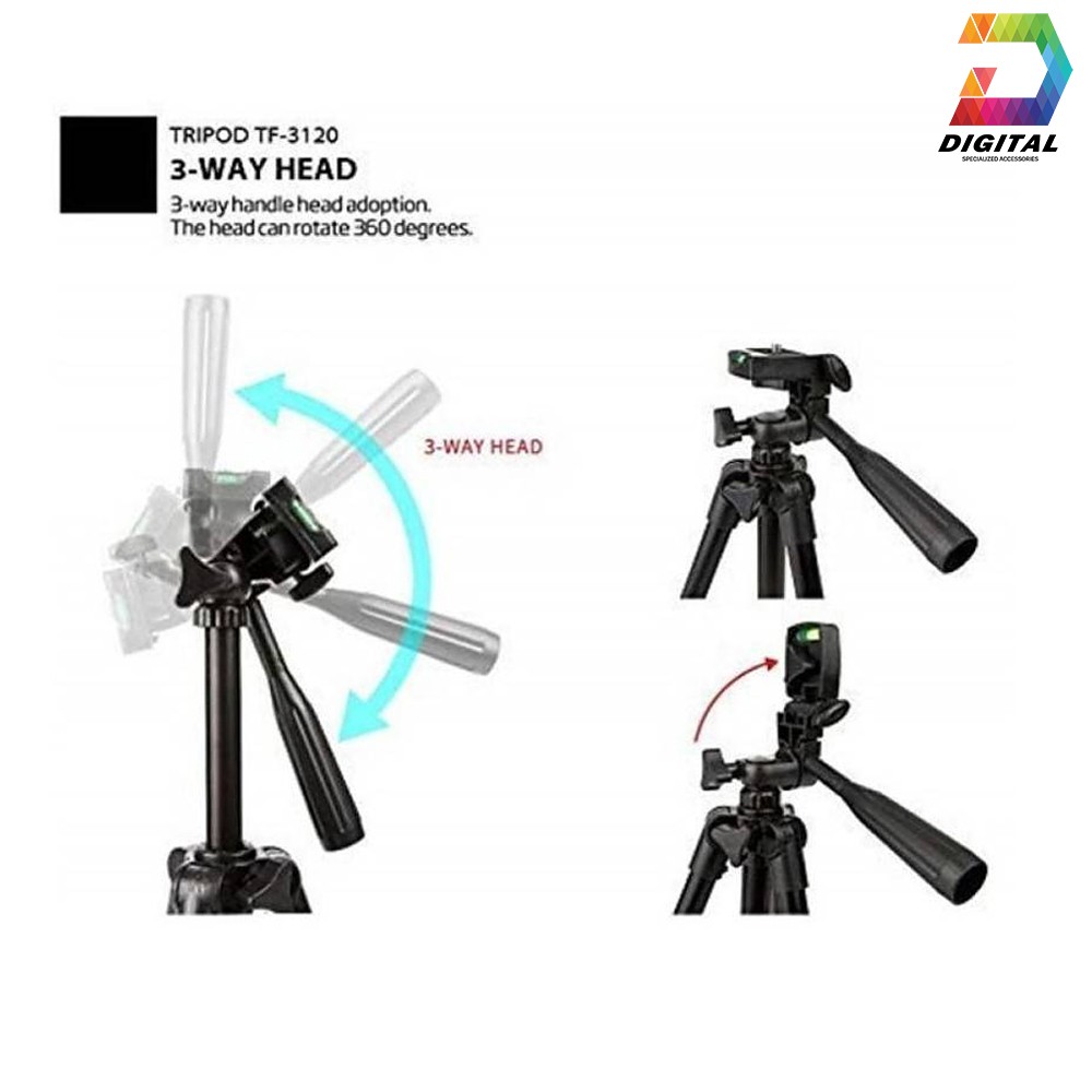 Combo Gậy Chụp Hình Tripod 3 Chân Thân Nhôm TF 3120 Cho Điện Thoại, Máy Ảnh Tặng Kèm Remote