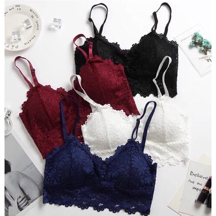 Áo bra 2 dây ren hoa nổi gợi cảm, áo lót có mức điều chỉnh, bralette quyến rũ, Leblurshop