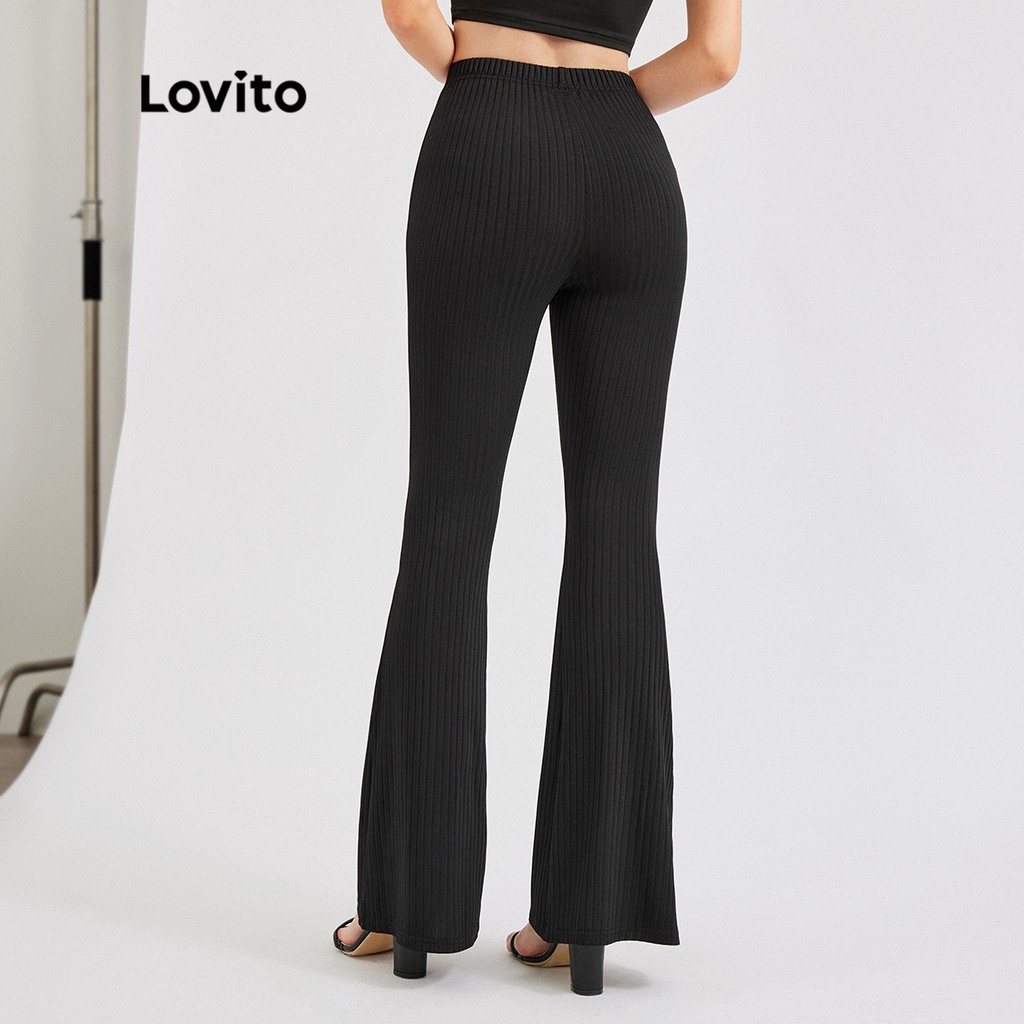 [Hàng có sẵn] Lovito Quần ống suông trơn trơn L30ED063 (Đen)