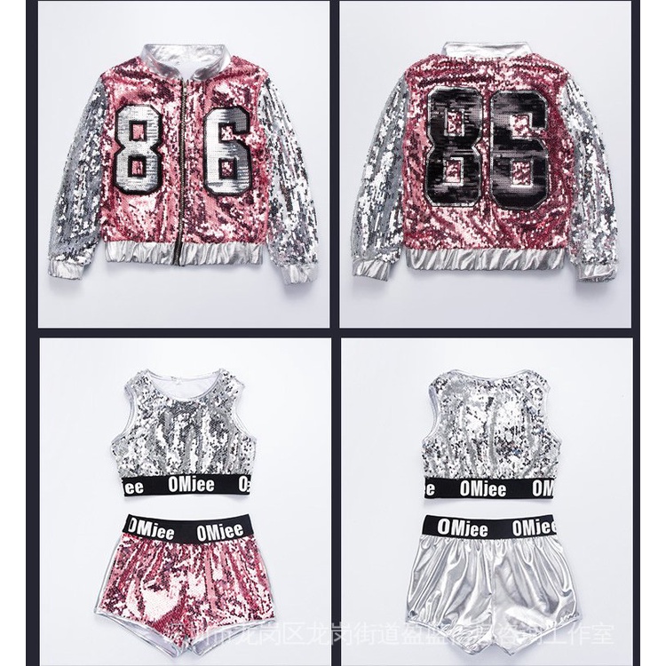 Mới Áo Thun Đính Kim Sa Lấp Lánh Phong Cách hip hop Cho Bé Gái