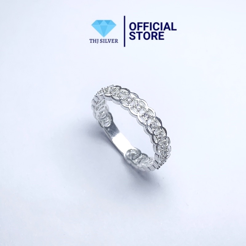Nhẫn kim tiền đính đá nhỏ , chuẩn bạc ta -THJ SILVER