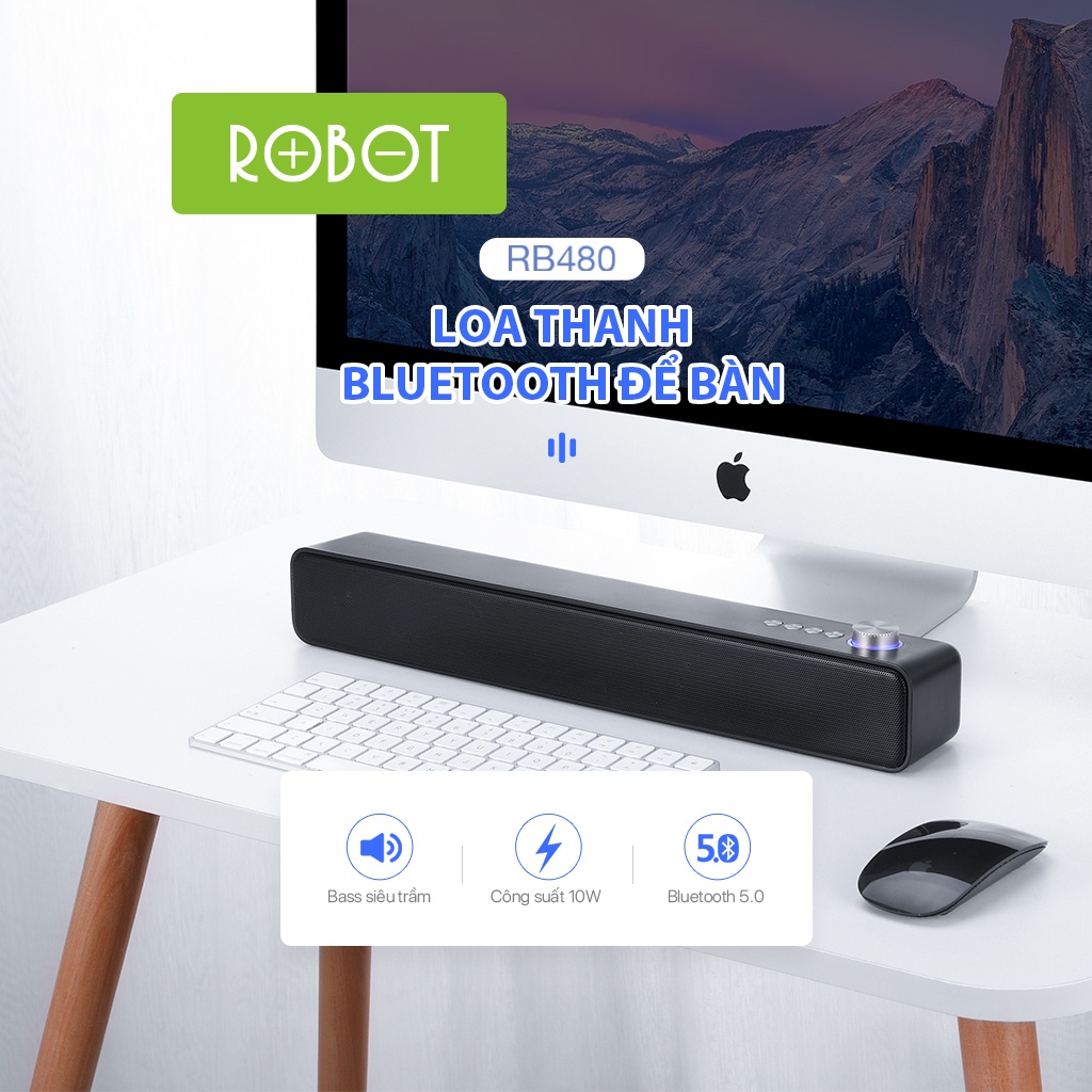 Loa Bluetooth Máy Tính Để Bàn ROBOT RB480 Công Suất Lớn 10W Bass Siêu Trầm Hỗ Trợ Kết Nối Thẻ Nhớ Micro SD USB AUX