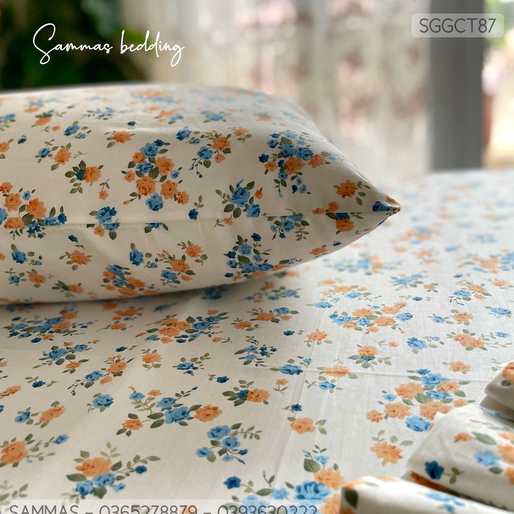 Ga Giường Cotton 100%, Ga Trải Giường 2 Vỏ Gối, Bộ Chăn Ga Gối 3 Món - Mẫu Hoa Nhí