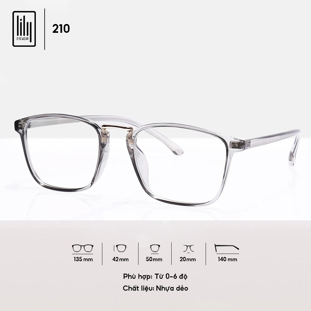 Gọng kính cận vuông nam nữ chất liệu nhựa dẻo phụ kiện thời trang Lilyeyewear 22310