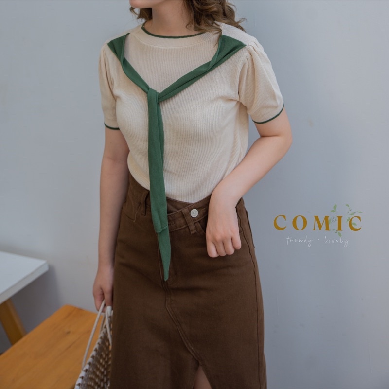 Comic - Áo len nữ mongtoghi mỏng mịn kèm khăn liền áo 343