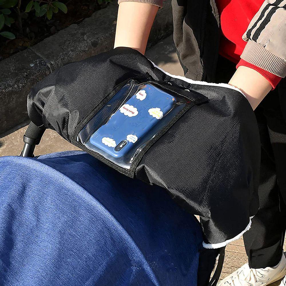 Găng Tay Xe Đẩy Em Bé Không Ngón Bằng Vải Oxford Chống Gió Chống Nước Kèm Vỏ Bọc Điện Thoại