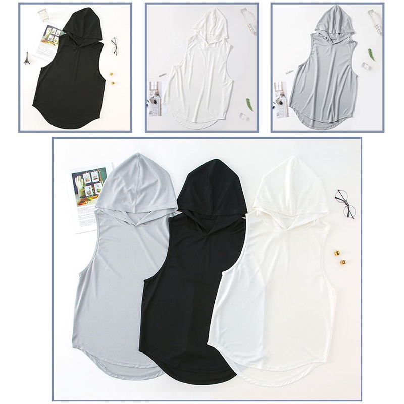 Bộ Đồ Thể Thao Áo Sát Nách Có Mũ Trùm Vải Khô Thoáng Nhanh Size M-3XL Cho Nam