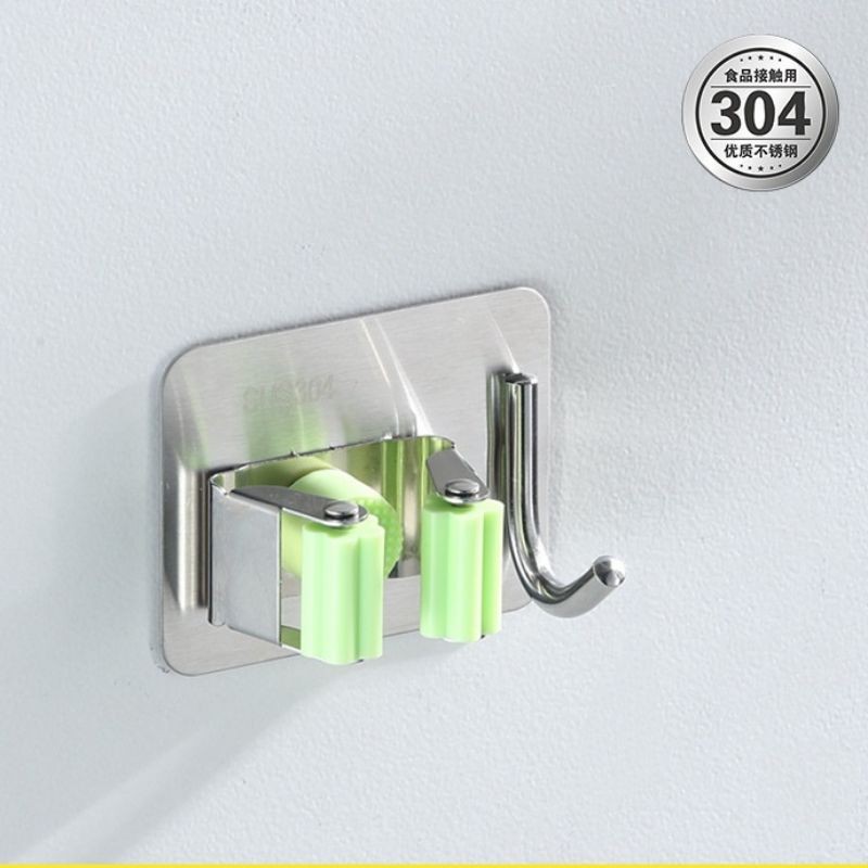 Móc Treo Cây Lau Nhà , Chổi Lau Nhà INOX304 Cao Cấp Dán Tường Có Móc Khăn
