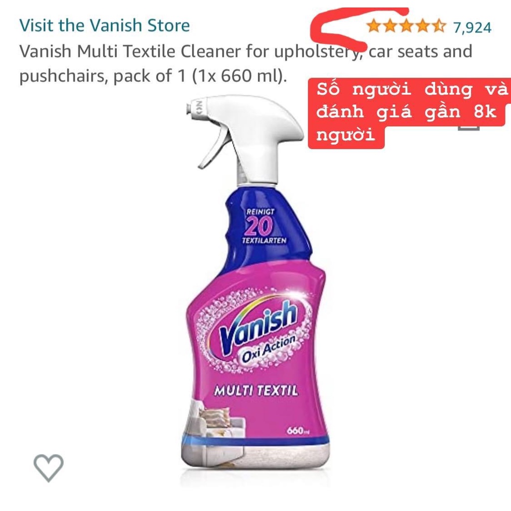 Vanish Chai xịt vết bẩn tại chổ- không cần nước