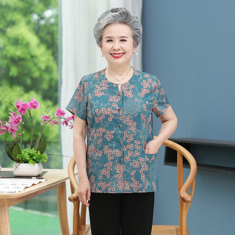 Áo sơ mi mùa hè cho người trung niên và người lớn tuổi, áo thun tay ngắn cho bà