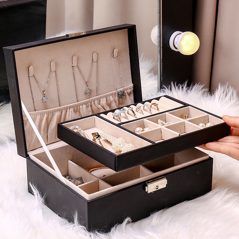 Hộp trang sức ba tầng da pu sức chứa lớn chia nhiều ngăn thích hợp , hộp đựng phụ kiện bông tai / nhẫn / vòng cổ