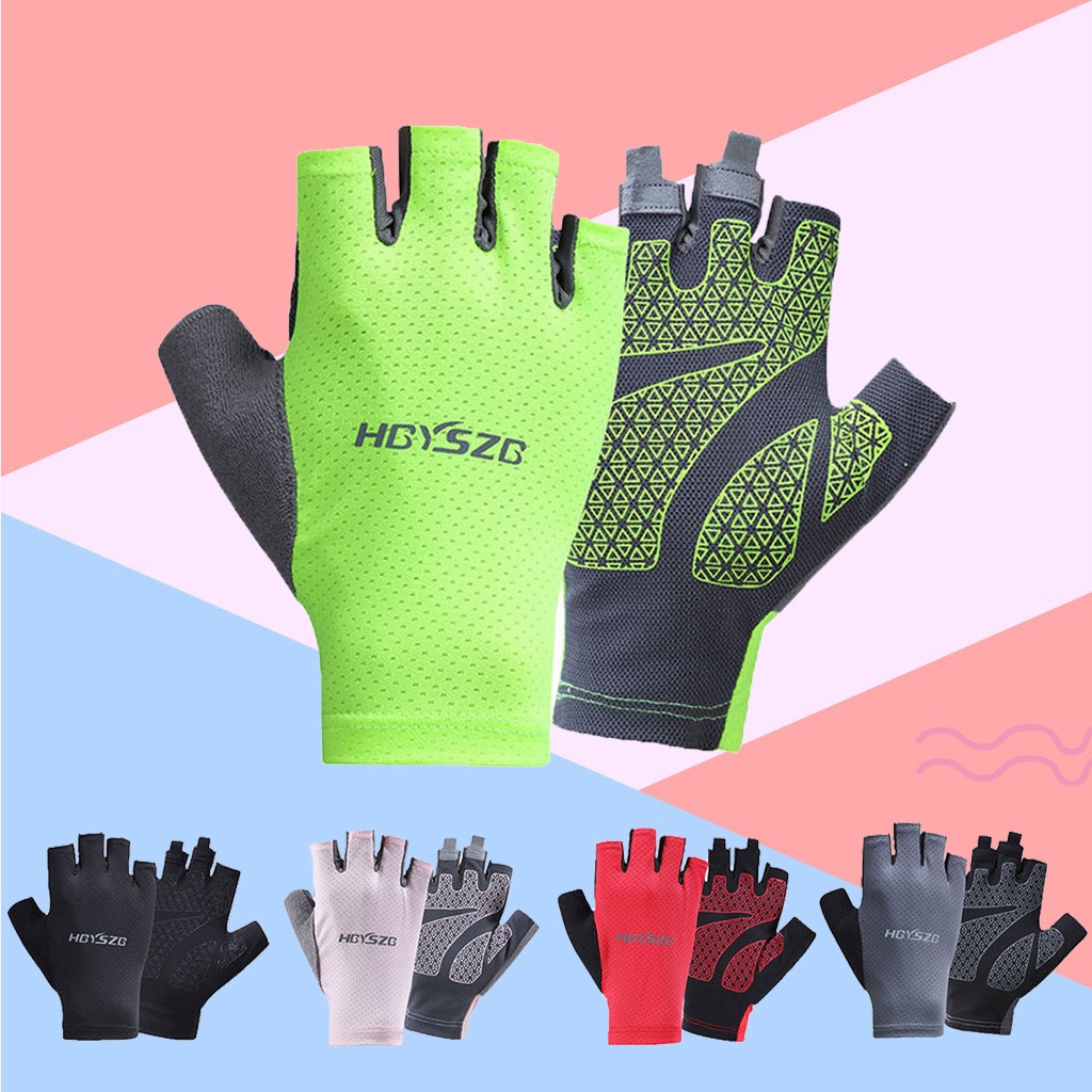 Găng Tay Thể Thao Hở Ngón Bằng Lụa Lạnh Mỏng Co Giãn Cao Thoáng Khí Nhanh Khô Chống Trượt Có logo Phản Quang Dành Cho Nam Và Nữ