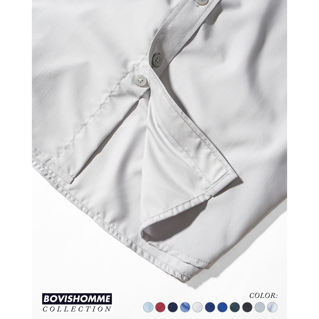Áo sơ mi nam Bovis Homme tay dài SD009, màu xám nhạt, Form slim, chất liệu modal, mặt vải mềm mượt, thoáng mát