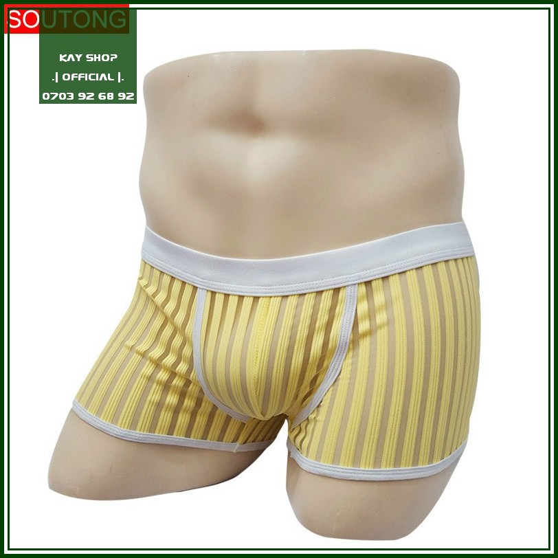 Quần lót nam boxer lưới bông cotton xuyên thấu sexy gợi cảm - Quần sịp đùi vân viền tôn mông QLBXSOUTONG