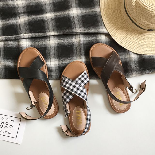 (ORDER) Giày sandal da quai chéo kiểu dáng đơn giản