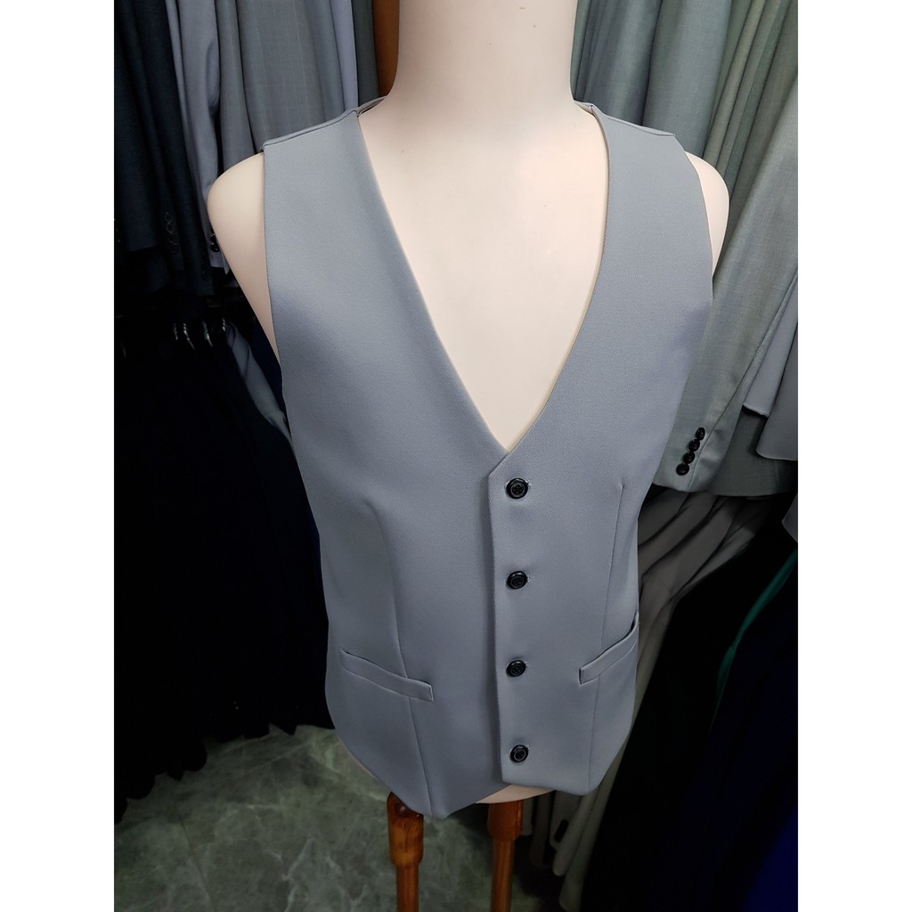 Áo gile nam form ôm body màu xám ghi trẻ trung + nơ đen