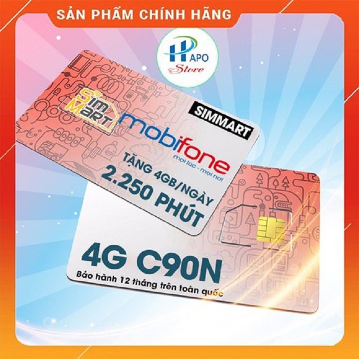 Sim 4G Mobifone C90N Miễn Phí Tháng Đầu gói 4GB/ngày - 120GB/tháng 4G tốc độ cao + Tặng 50phút gọi ngoại mạng mỗi tháng
