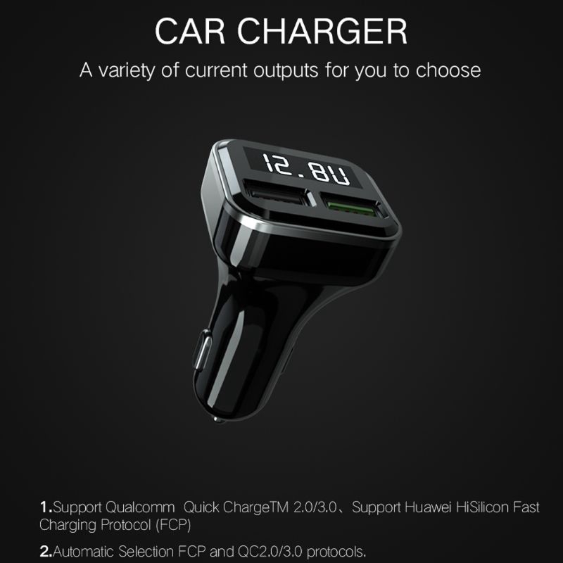 QUU* Quick Charge 3.0 Dual USB Car Charger LED Voltage Current Display For iPhone HTC