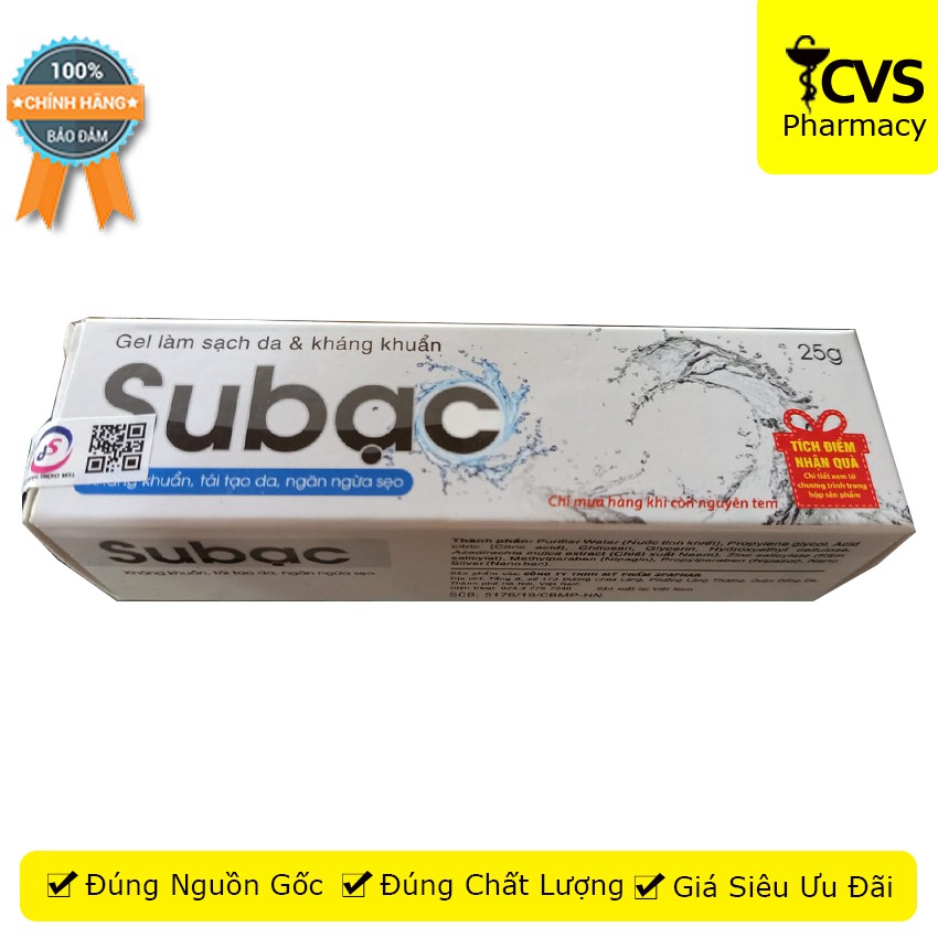 Gel Subạc - làm sạch, sát khuẩn, tái tạo da và ngăn ngừa sẹo Su Bạc 25g - cvspharmacy