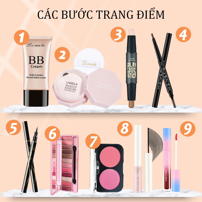 Bộ trang điểm đầy đủ 9 món Lameila từ a đến z bộ makeup kết hợp đầm nữ, giày nữ xinh, thời thượng-LML-T9 | BigBuy360 - bigbuy360.vn
