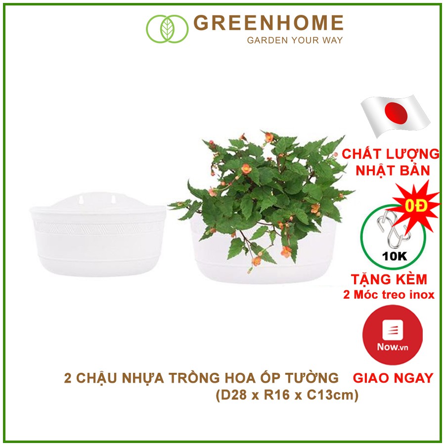 Bộ 2 Chậu nhựa trồng hoa Nhật Bản, Daiwa, D28xR16xC13cm, tặng kèm 4 móc inox, độ bền 5 năm |Greenhome