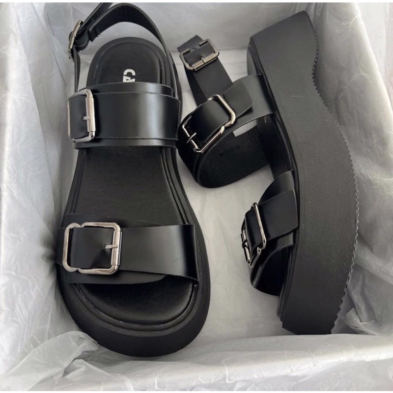 Dép Sandal Ulzzang LOẠI 1 - Giày đi học nữ đế cao hai quai cài khuy phong cách mang áo dài