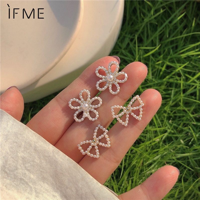 IF ME Đôi khuyên tai hình nơ đính ngọc trai giả thời trang cho nữ