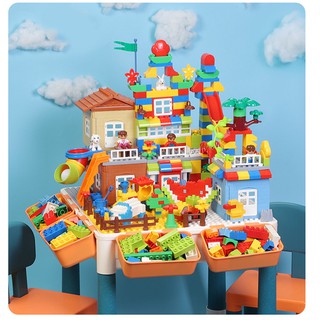 Bàn xếp lego đa năng cho bé, bàn giáo dục 2 mặt đa chức năng