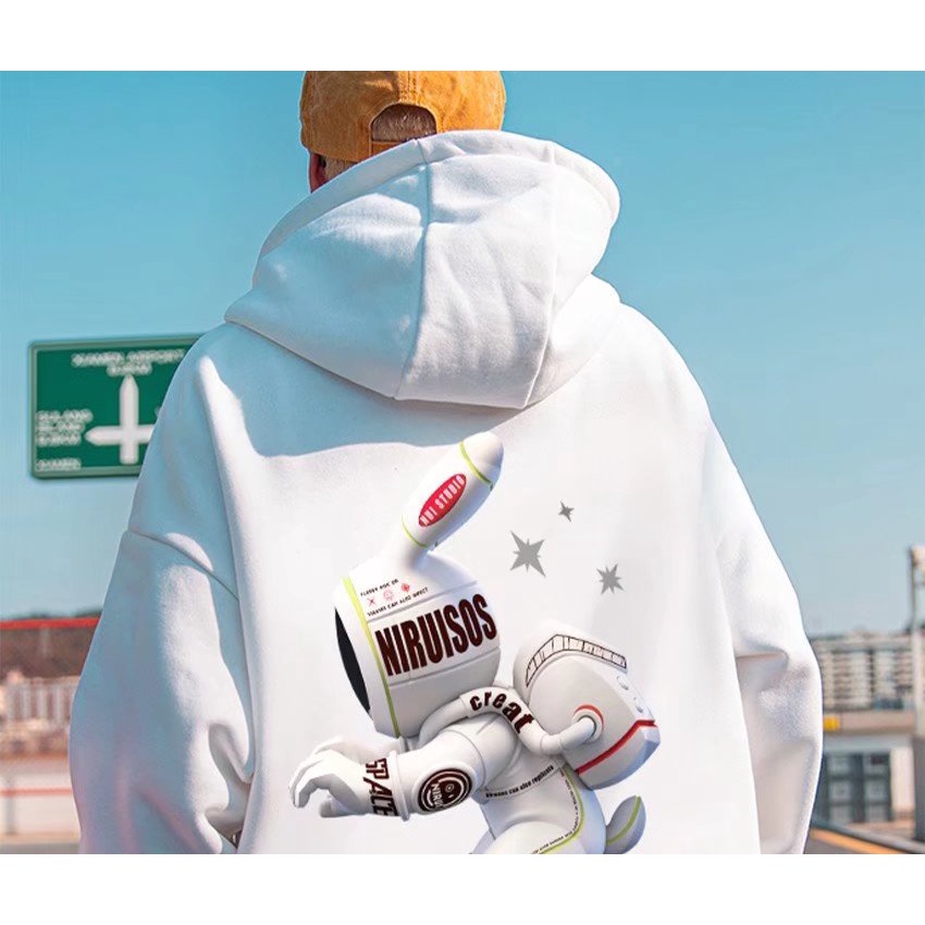 Áo Hoodie In Hình Thỏ Hoạt Hình Phong Cách Hip hop Hàn Quốc Thời Trang Cho Nam Cỡ M-5XL