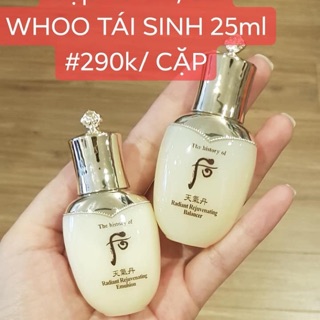 Cặp nước hoa hồng, sữa dưỡng whoo tái sinh mini