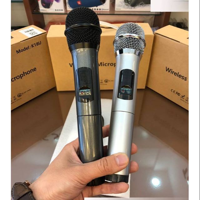 Micro Karaoke không dây hát trên ô tô, MC, thuyết trình Excelvan K18U, 02 mic, UHF