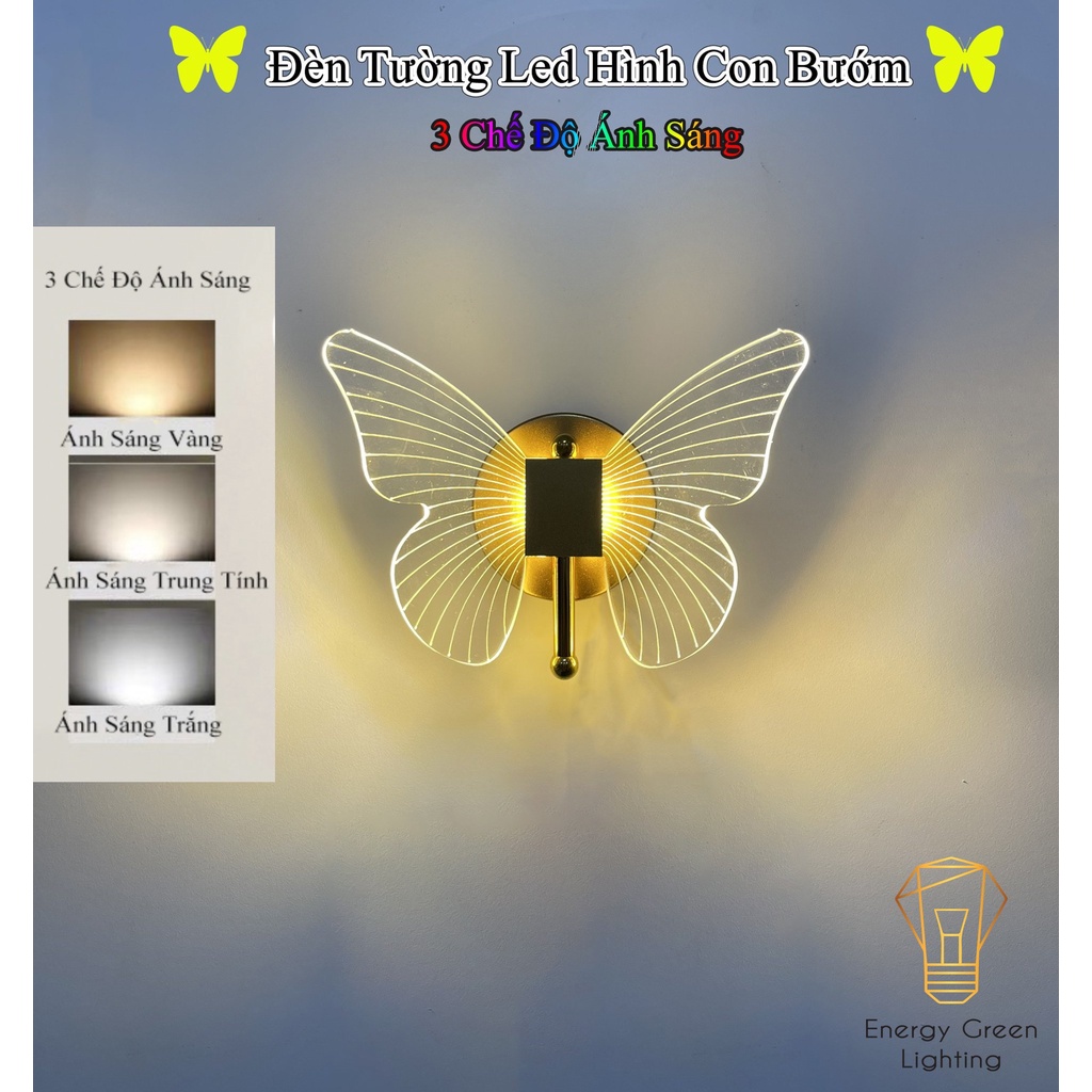 Đèn Tường LED Hình Con Bướm Energy Green Lighting   DT-279 Decor Vintage - 3 Chế Độ Ánh Sáng - Trang Trí Trong Nhà