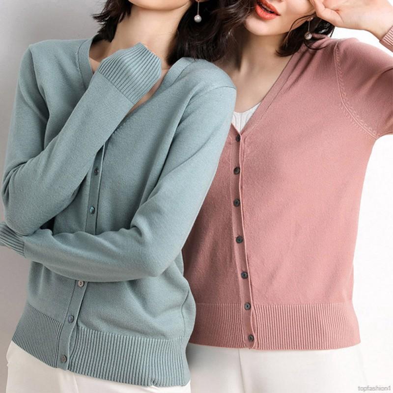Áo Cardigan dệt kim tay dài màu trơn | BigBuy360 - bigbuy360.vn