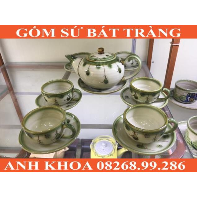 (Chọn mẫu) Ấm chén Bát Tràng vẽ thủ công men tro - Gốm sứ Bát Tràng Anh Khoa