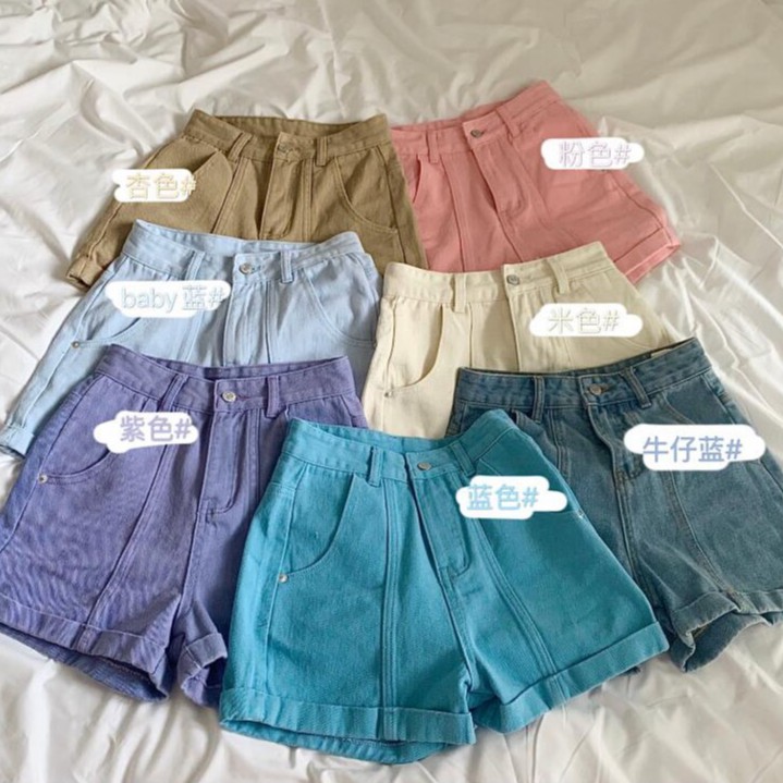 Quần Short Denim Lưng Cao Ống Rộng Màu Sắc Ngọt Ngào Kiểu Dáng Đơn Giản Trẻ Trung | BigBuy360 - bigbuy360.vn