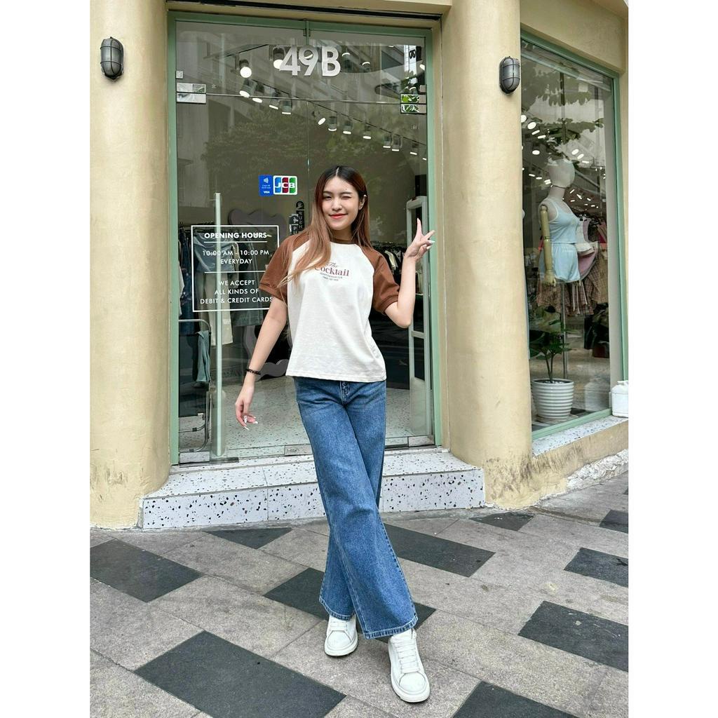 Áo thun cổ tròn phối tay màu THE COCKTAIL