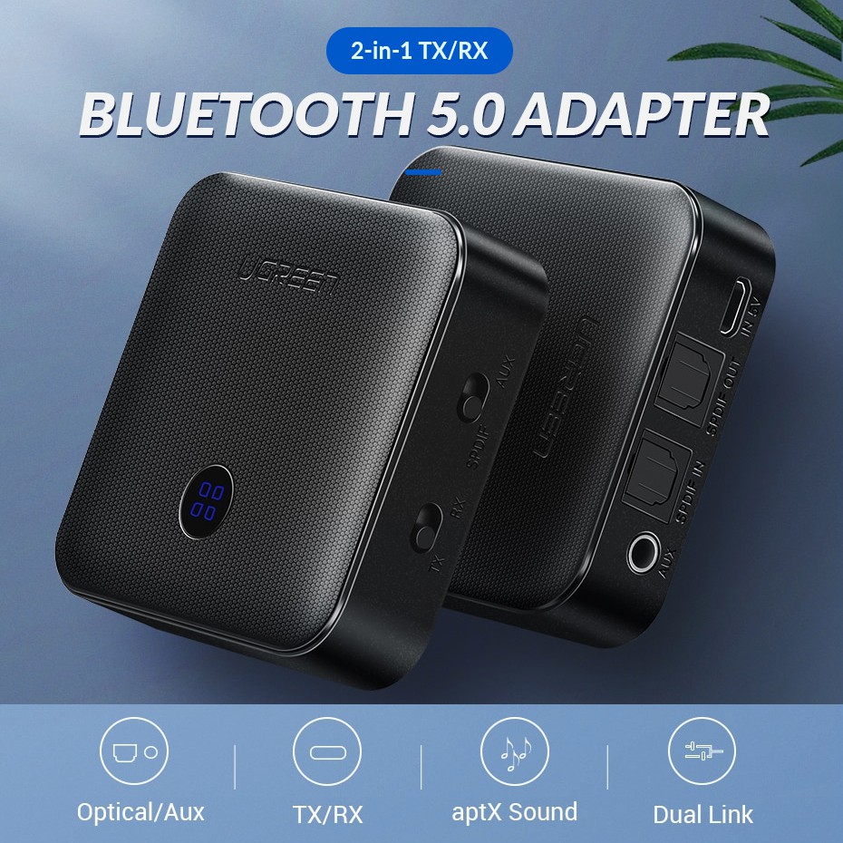 Bộ Thu Phát Bluetooth 5.0 AptX-HD Cao Cấp UGREEN CM144 | Hỗ trợ SPDIF Optical & AUX 3.5mm