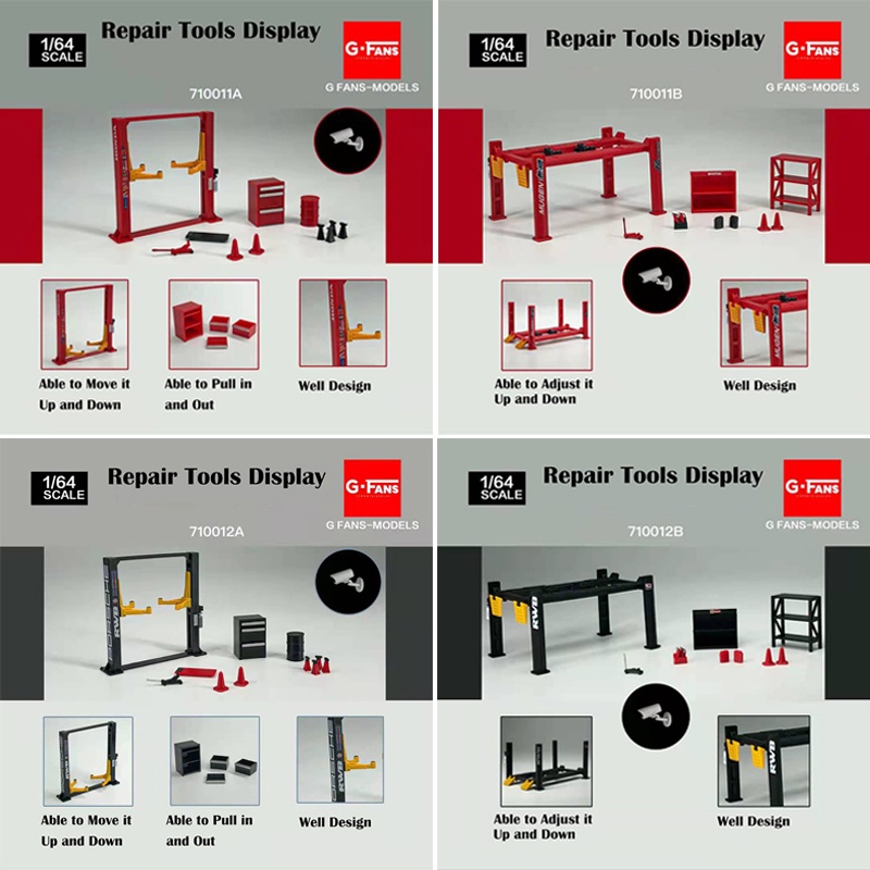 Bộ 12 Dụng Cụ Sửa Chữa Mô Hình Xe Hơi Diorama Tỉ Lệ 1 / 64 Bằng Hợp Kim 4 Kiểu