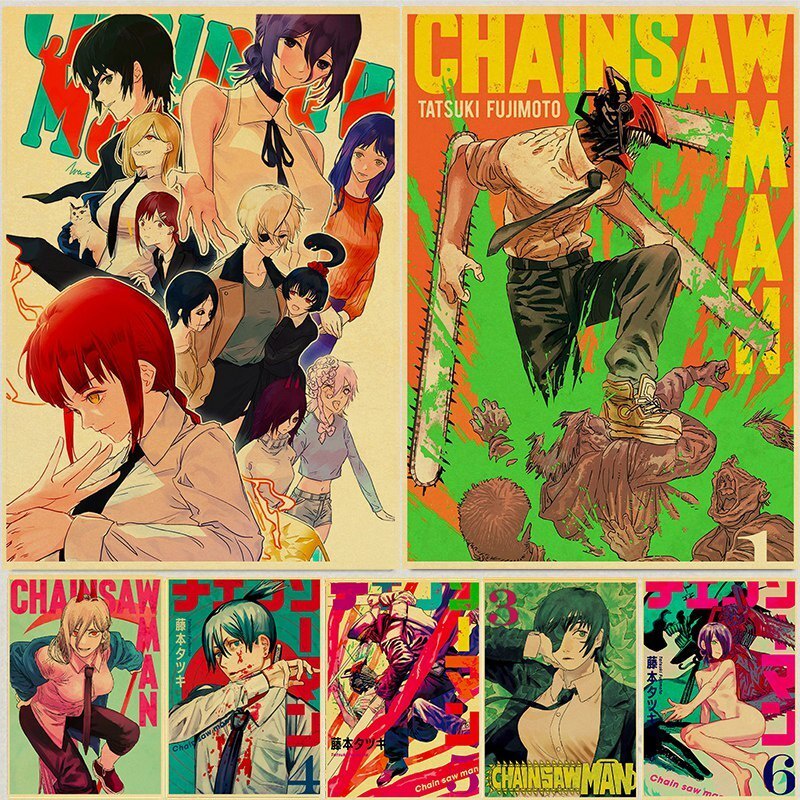 Nóng Anime Máy Cưa Xích Người Đàn Áp Phích Retro Giấy In Chất Lượng Caoc Trang Trí Nhà Dán Tường Ms: 345