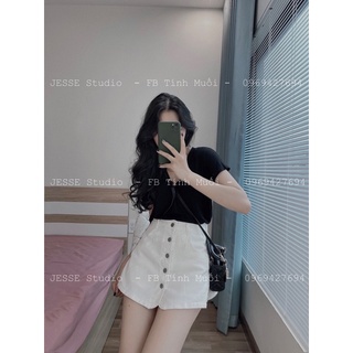 Quần short jean dáng váy cúc dọc (Ảnh thật)