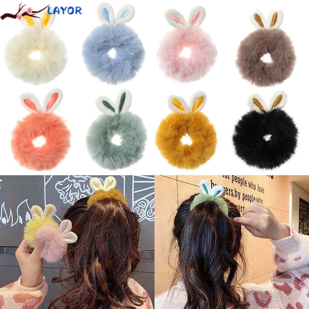 Dây Buộc Tóc Co Giãn Phối Lông Thỏ Thời Trang Ngọt Ngào Cho Nữ