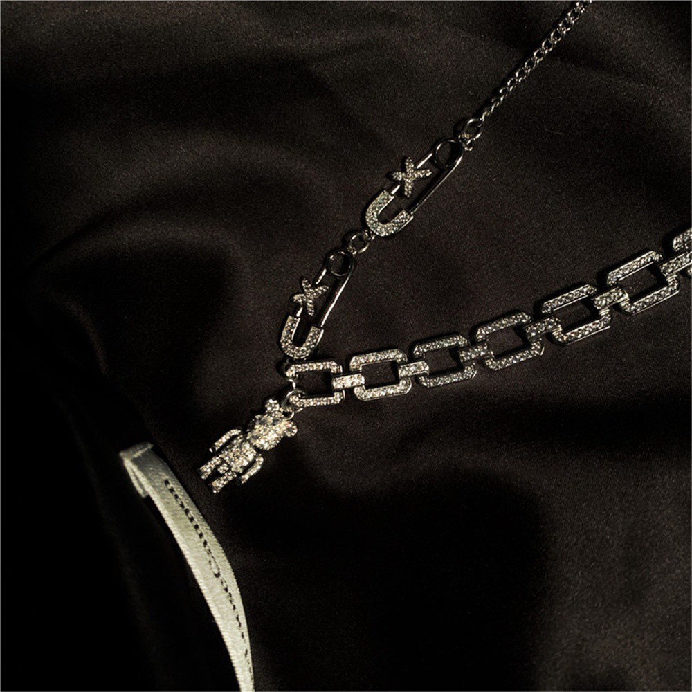 Vòng cổ sợi xích mặt hình gấu dễ thương phong cách hip hop Hàn Quốc cho nữ