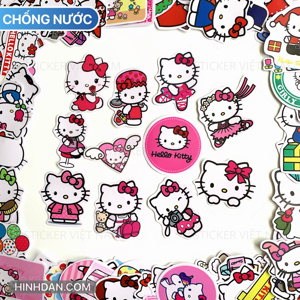 Sticker HELLO KITTY dễ thương chống nước dán nón bảo hiểm, tủ, đàn guitar, laptop, máy tính, xe | BigBuy360 - bigbuy360.vn